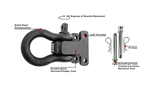 BulletProof Hitches Trailer Hitch Adjustable Extreme Duty Shackle Mount (Rated 30,000lbs) for All (Solid Steel, Black Textured Powder Coat)