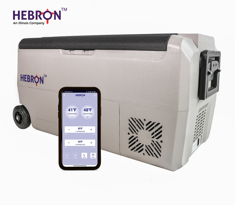 Hebron 33 Quart Dual Zone Portable Refrigerator/Freezer - 12 Volt DC/120V AC Mini Chest Cooler for Vans, Campers, RVs and Boats