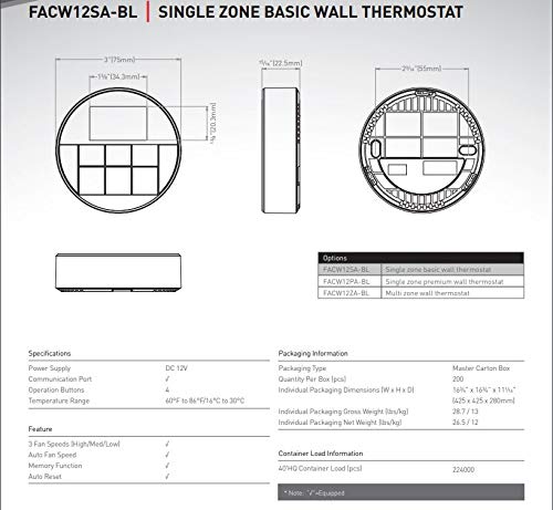 Furrion Chill Single Zone Thermostat - FACW12SA-BL