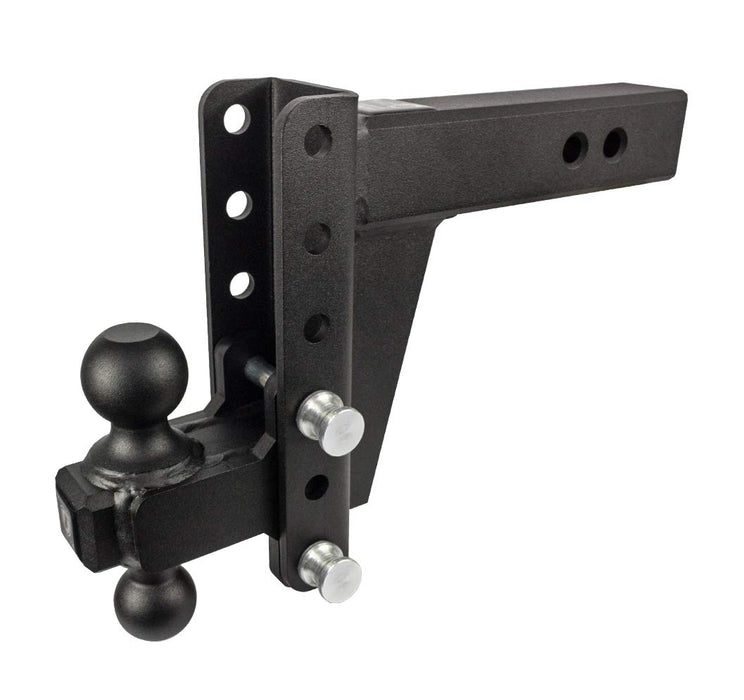 BulletProof Hitches 2.5" Adjustable Heavy Duty (22,000lb Rating) 4" Drop/Rise Trailer Hitch with 2" and 2 5/16" Dual Ball (Black Textured Powder Coat, Solid Steel)