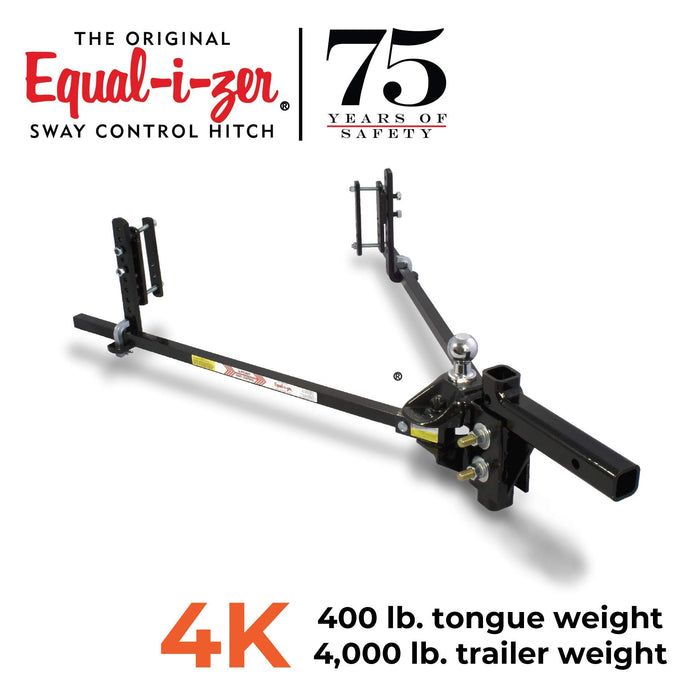 Equal-i-zer 4-point Sway Control Hitch, 90-00-0400, 4,000 Lbs Trailer Weight Rating, 400 Lbs Tongue Weight Rating, Weight Distribution Kit Includes Standard Hitch Shank, Ball NOT Included