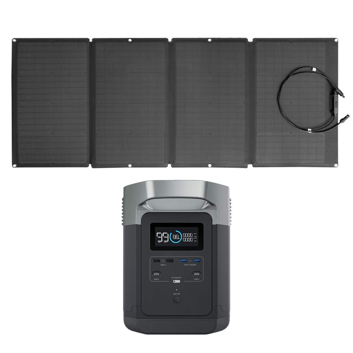 EF ECOFLOW EFDELTA Solar Generator 1260Wh with 160W Solar Panel, 6 X 1800W (3300W Surge) AC Outlets, Portable Power Station for Outdoors Camping RV High-Power Appliances Emergency