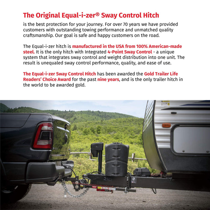 Equal-i-zer 4-point Sway Control Hitch, 90-00-1600, 16,000 Lbs Trailer Weight Rating, 1,600 Lbs Tongue Weight Rating, Weight Distribution Kit Includes Standard Hitch Shank, Ball NOT Included