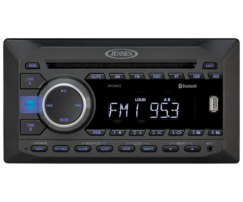 Jensen JWM452 2-Speaker Zones AM / FM | DVD | BT | AUX | USB Bluetooth Wall Mount Stereo